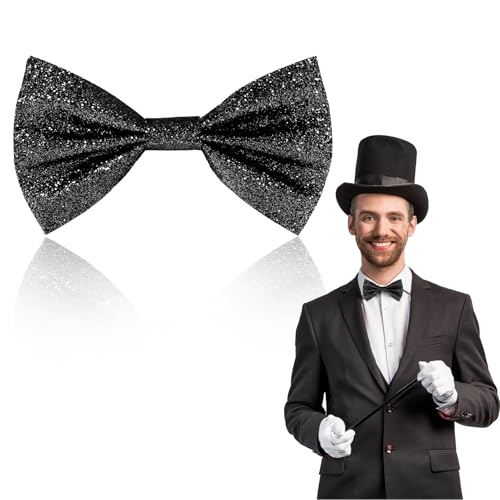 patinadrift Glitzer Fliege Herren Pailletten Fliegen für Männer Glitzer Accessoires Kostümzubehör Verstellbare Bow Tie für Hochzeit Karneval Fasching Halloween Motto Party Kostüme (Schwarz)