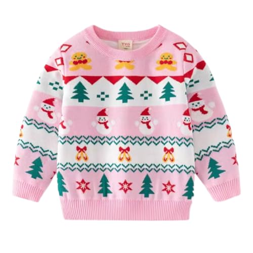 Trsenvrml Kleinkind Weihnachten Pullover Schneemann Mädchen Stricken Crewneck Schneeflocke Pullover Kinder Niedlich Weihnachten Rosa Kleidung Tops 3-7 Jahre (Rosa, 6-7T)