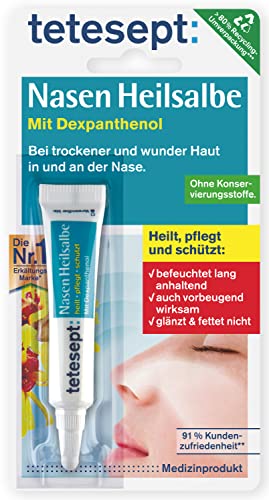 tetesept Nasen Heilsalbe – Nasenpflege Creme bei Erkältung - befeuchtet , heilt wunde Stellen und Risse & schützt die Haut der Nase – 1 x 5 g