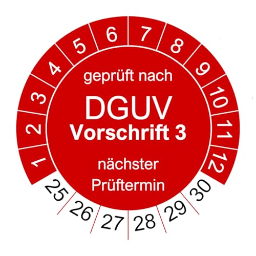 1000 Prüfplaketten für DGUV V3 Vorschrift 3-30mm - 2025-2030 - nachhaltig - rot - 2024 nächste Prüfung (1000 Stück, rot)