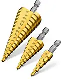 Pinava® HSS Stufenbohrer Set 3tlg - [robust & scharf] - Kegelbohrer für saubere Bohrlöcher - Schälbohrer ideal für Metall, Holz, Kunststoffe - Blechbohrer, Konusbohrer Ø 4-32mm, 4-20mm, 4-12mm