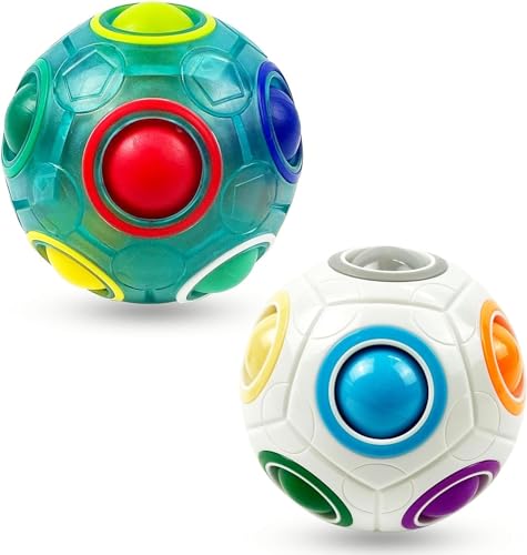 EACHHAHA 2 Stück Regenbogenball Set,Magic Rainbow Ball,Zauberball 3D Puzzle Ball Spielzeug für Kinder,Regenbogenball Toy Pädagogische Spielzeug（Weiß + Blau）