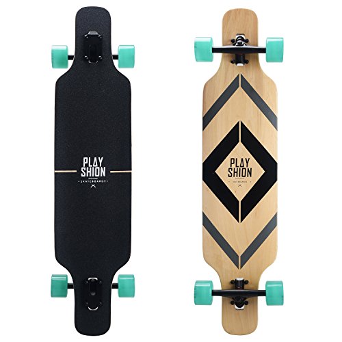 PLAYSHION Longboard 39 Zoll, mit ABEC-9 Kugellagern, Drop-Through Freeride Skateboards Cruiser (Schwarz 1)