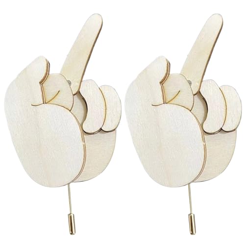 Lustige Stifte, Lampennadel 2 Packs Mittelfinger Stifte DIY Finger Brosche Pins Kit mit Zugmechanismus lustige Stifte Holz Rucksäcke Abzeichen für Kleidung, Jacke, T-Shirts, Rock, Hüte, Tasche