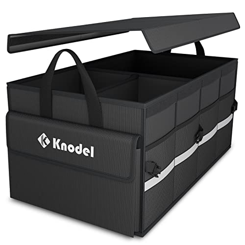 K KNODEL Kofferraum Organizer, Kofferraumtasche, Auto Kofferraum Organizer mit Deckel, Autotasche Auto Kofferraum Box Praktisch, Schwarz