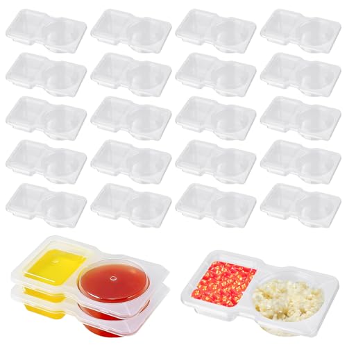 Wvu & Wvo Reusable Snack Pack Containers, Double Compartment Snack Containers with Lids, Thickened and Portable Reusable Snack Packs,Double Compartment Condiment Container (20Pcs)