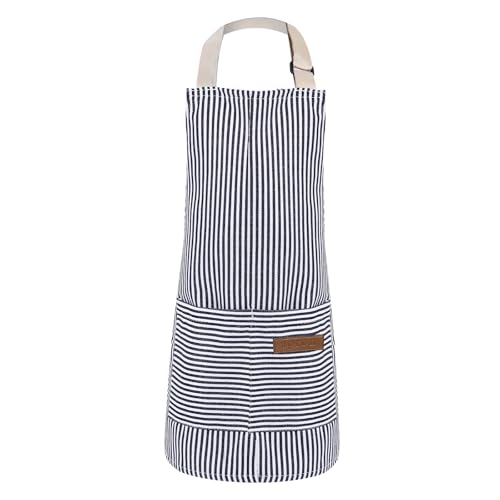 JJUNW Kinderschürze mit Taschen, Verstellbare Kochschürze Kinder für 4-13 Jahre Küche Schürze Malschürze für Jungen und Mädchen, Schürze Kinder für Küche Kochen Backen Malerei(Blau Gestreift)