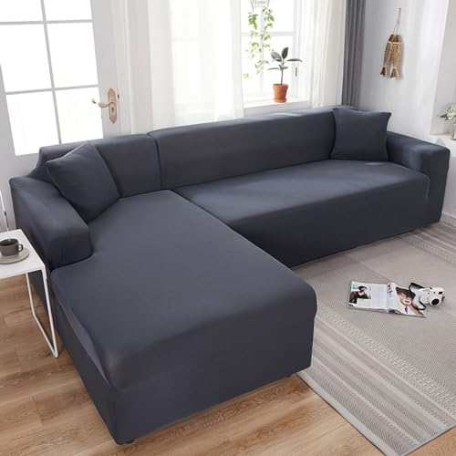 Sofabezug 2/1/3/4 Sitzer, Sofa überzug L U Form Ecksofa Stretch Sofa/Couch überzug, Universal Couchbezug, Sofa Cover Sofa überwurf Sofaschoner (L Form Ecksofa Erfordert Zwei),Dark gray,2 Seater