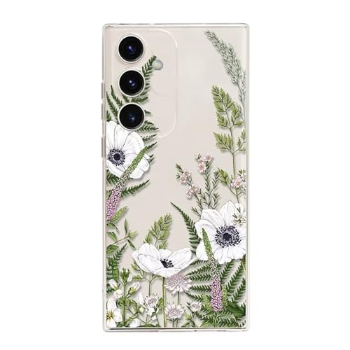 Rnrieyta Miagon Kreativ Blume Hülle für Samsung Galaxy S24,Schmetterling Blätter Blumen Flower Serie Schutzhülle Transparentes Weich TPU Cover Dünne Kratzfeste Silikon Gel