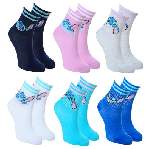 Disney Stitch Socken für Mädchen, Tennis Design 6er-Set Baumwolle Socken, Größe EU 31/34