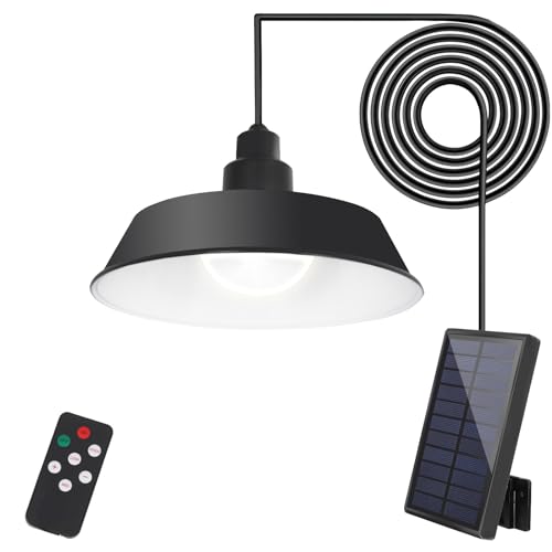 SALCAR Solarlampen für Außen Innen Hängend, 1800mAh Solarleuchte mit 5M Kabel und Fernbedienung Außenbeleuchtung, Garage Pendelleuchte 6500K Weiß