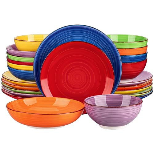 Tafelservice 6 Personen, vancasso Bonita 24tlg Geschirrset Steingut, modernes Ess Kombiservice mit je 6 Speiseteller, Salatteller, Suppenteller und Schalen
