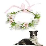 UOCAI Blumenkranz Kopfschmuck, Fliege für Hunde, Hunde Fliege Hochzeit Blumenkranz Kopfschmuck Haarkranz Blumen, Haarreif Blumen für Kopfschmuck Hochzeit, Hund Hochzeit, Foto Requisiten (Rosa)