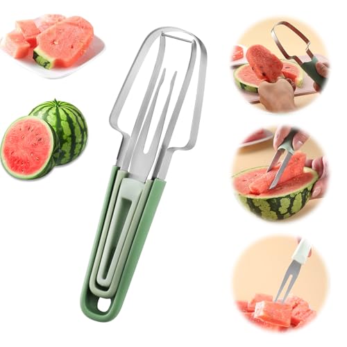 3-In-1 Obstschneider Aus Edelstahl, Melonenschneider Multifunktion, 2024 Neu Melonenschneider 3 In 1, Wassermelonen Schneider Edelstahl, für Wassermelone Schneiden