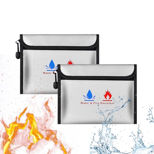 Feuerfeste Tasche Dokumententasche - 2 Set Kleine Feuerfeste Geldtasche 23 x 17.5 cm Feuersichere wasserdichte Tasche Hülle Beutel Behälter für Dokumente Passport Bankdatei Geld Wertsachen (Grau)