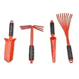 Red Tools Profi Garten -Set 4 tlg. - Multifunktions- Gartenschaufel mit Wurzelsäge, Kombihacke, Pflanzkelle & Handrechen für präzise Arbeiten im Garten (Rot)