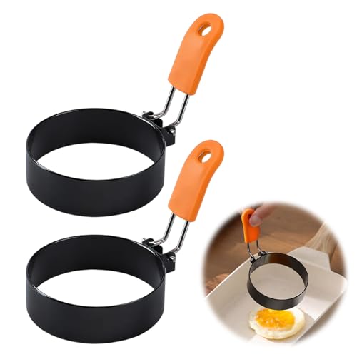 2 Stück Spiegeleierformen für die Pfanne,Pancake Form,Spiegeleiform,Eierform für die Pfanne,Spiegeleier Form,Eierformer,Pochierte Eier Form,Panflip Egg Pfannkuchenform,Kinder Liwanzenpfanne(Orange)