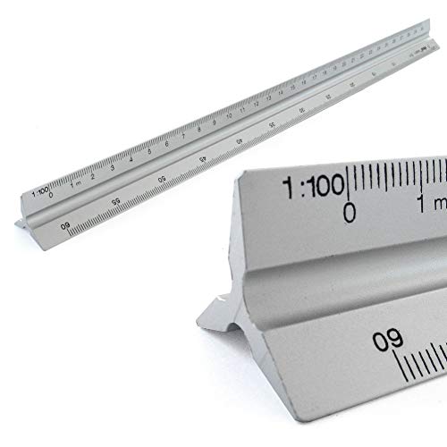 Dreikantmaßstab Alu Dreieckig Maßstab Lineal Scale Ruler 1: 100, 1: 200, 1: 250, 1: 300, 1: 400, 1: 500, 30cm lang Dreikantlineal