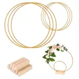 Metallringe zum Basteln 6 Stück Set Metallring mit Fuß, Metallring 10cm 20cm mit Holzständer für den Tisch, Deko Ring mit Ständer für DIY Weihnachtskranz, Hochzeit Kranz, Traum Catcher