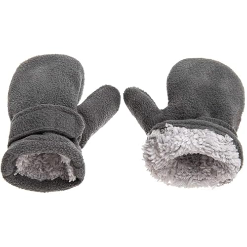 Baby Handschuhe Winter, Kinder Winterhandschuhe, Fäustlinge Fausthandschuhe Kinder, Weiche Kleinkind Fäustlinge Unisex Kinder Fäustlinge mit Daumen aus Microfleece mit Klettverschluss Handschuh, Grau