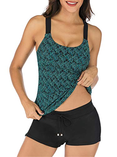 PANAX Damen Tankini Oberteil Bademode Badeanzug Strandbekleidung Swimwear Mode Beachwear Sporttop Frauen Bekleidung Alltag (Nur Tankini Oberteil) Dunkelgrün, Größe M