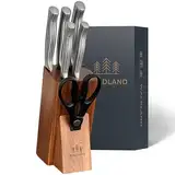 WALDLAND Premium Messerblock mit Messer – 7 teiliges Messerset I Messerblock mit Küchenmesser Set und integriertem Messerschärfer I robustes Akazienholz I Messer Set I Knife Set (Akazienholz)