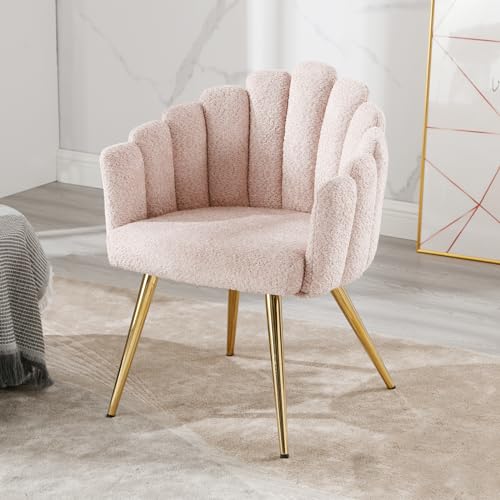 Wahson Sessel Wohnzimmer aus Kunstfell Loungesessel Modern Polsterstuhl Relaxsessel mit Metallbeinen Einzelsessel für Schlafzimmer, rosa