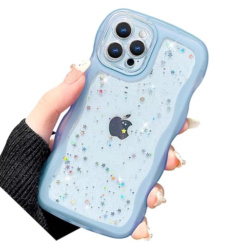 Nadoli Glitzer Hülle für iPhone 12 Pro Max,Niedliche Lockige Wellen Rahmenform Aesthetic Durchsichtig Bling Stern Handyhülle Schlanke Weiche TPU Stoßfest Schutzhülle