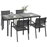 Outsunny 5 TLG. Sitzgruppe Gartenmöbel-Set, Gartengarnitur mit 1 Esstisch, 4 stapelbaren Stühlen, Sitzgarnitur, für Terrasse, Mesh, Dunkelgrau