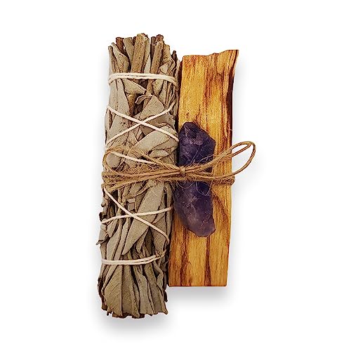 LAMARE Celestia Reinigungsset: Ganzheitliche Reinigung – Weißer Salbei – Palo Santo – Amethyst – Harmonie – Reinigung – Reinigungsset – Energiebalance – Entfernt Negative Energie.