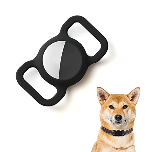 Kuaguozhe Silikon Schutz Hülle Kompatibel mit Apple Airtag GPS Finder Hundehalsband, Pet Loop Holder für Apple Air_Tags, Slide On Sleeve Schwarz