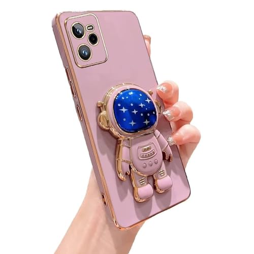 Miagon Blau Galaxie Astronaut Ständer Hülle für Realme C35,Cute Mädchen Dünn Galvanisierte Schutzhülle Weiches Case Bumper mit Astronaut Halter Kickständer