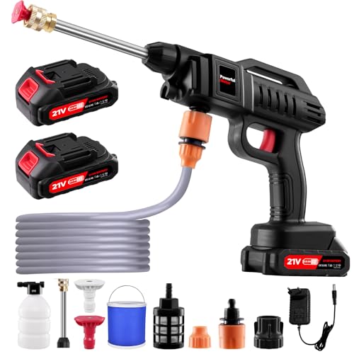 Dibaful Akku Hochdruckreiniger 1500W 21V 60 Bar | Akku-Waschanlage Tragbarer Mobiler Hochdruckreiniger Pistole mit 2 Akku | Waschpistole 3-in-1 Verstellbare Düse 5M Schlauch für Auto Boden