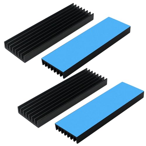 4 Stück Aluminium Kühlkörper,M2 SSD Kühlkörper, Kühler-Set Heatsink,M.2 Kühler Cooler mit Thermoklebeband und Wärmeleitpad,70mmx22mmx6mm,Schwarz Halbleitergeräte Kühler für PC PS5