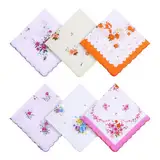 Xthrotsenk 6 Stück Baumwolle Taschentücher Vintage Blumen Taschentücher Bedruckte Ausgefallene Taschentücher Weiche Damen Taschentücher Blumen Bestickte Taschentücher für Hochzeitsfeier