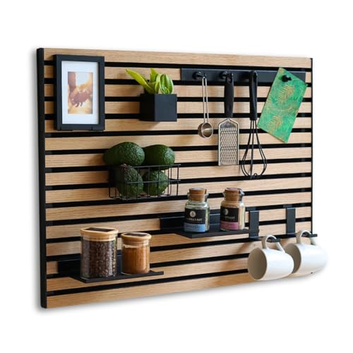 Steinmine - Designmanufaktur Wandorganizer DIY-System aus Akustikpaneelen und Eichenholz: Flexibler Organizer für Küche, Büro & mehr (60 x 80 cm)