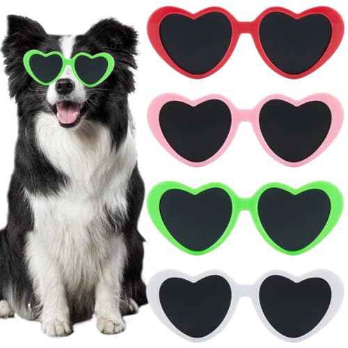 Hunde Sonnenbrille, 4 Stück Herz Haustier Sonnenbrille, Hundebrille Hundeschutzbrille Hunde Sonnenbrille Anti-UV Schutz Augenschutz für Kleine/Mittelgroße Hunde Pet Welpen Retro Haustier Brille