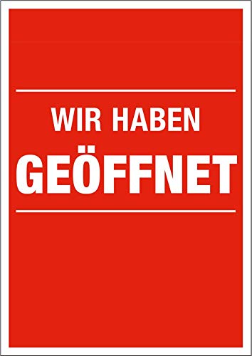 1 Plakat DIN A1"Wir haben geöffnet" rot/weiß für Kundenstopper und Gehwegaufsteller aus Papier