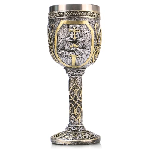 Mittelalterlicher gotischer Kelch aus Edelstahl, Dungeons and Dragons Wikinger Krieger Pirat, Harzkörper mit Edelstahleinlage, dekorativer Becher, Partygeschenk für Geburtstage, 200 ml (Allgemein)