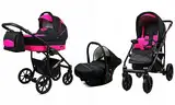 BabyLux® Bambimo Kinderwagen Set 3 in 1 - Largo - incl. Babywanne, Buggy Sportsitz, Auto-Babyschale - Autositz - Kinderwagenset - Kombikinderwagen mit Wickeltasche, Regenschutz usw.