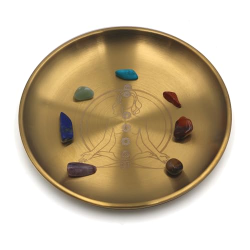 Amitofo Goldene Gebetsritual-Schale mit Chakra-Edelstein, ideal für Altar, Meditation, Räucherstäbchen, Verschmieren, Kerzen, Kristall, Schmuck, Yoga (Chakra)