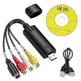 USB 2.0 Audio Video Grabber Konverter, Videokassetten Digitalisieren, VHS auf pc zu Digital Converter, Unterstützt Windows 11/10/8/7 und Mac Für VCR VHS DVD zur Video Digitalisierung und Bearbeitung