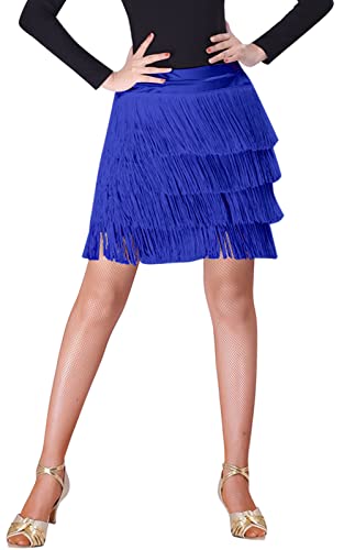 SEAUR Bauchtanz Hüfttuch Fransen Rock Damen Latein Tanzrock Rumba Cha Cha Samba Tanzen Rock Ballsaal Tanzkleid Blau - 3XL