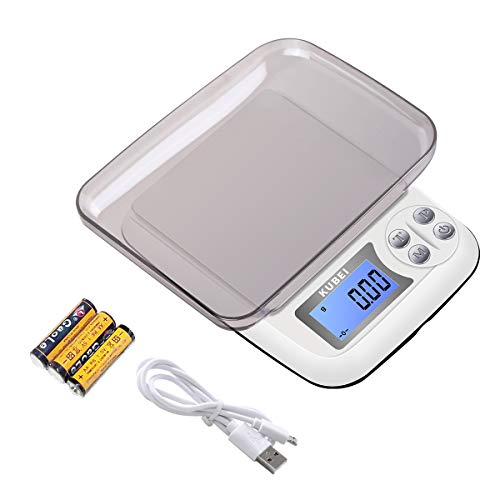 KUBEI Feinwaage 1kg/0.01g USB Aufladen Digitale Küchenwaage,Hochpräzise Grammwaage Digitalwaage Briefwaage Haushaltswaage Edelstahl Wiegefläche,Perfekt um Schmuck, Münzen, Puder