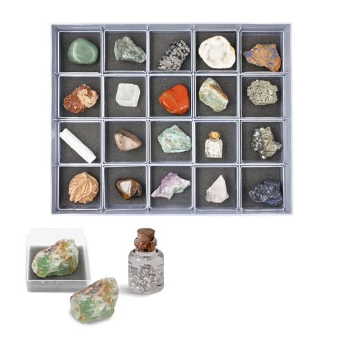 DOKTOR FUN - Minerals of The World Classic Collection - Eine Sammlung von Mineralien und Edelsteinen - Für Kinder und Sammler - Entdecken und Lernen - Inkl. 20 Exemplare und Schaukasten