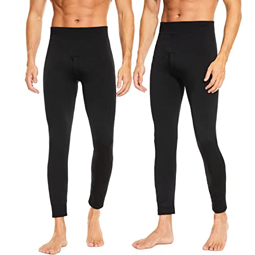 SIMIYA Lange Unterhosen Herren Winter - Lange Unterhose Männer mit Eingriff und Thermo Weichem Innenfleece Leggings Bottoming Stretchbund Winddicht Thermounterhose(2 x Schwarz,L-XL)