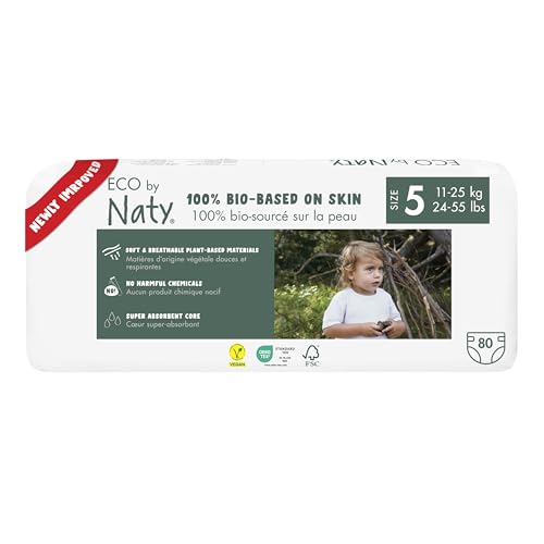 Eco by Naty Baby Öko Windeln - umweltfreundliche Premium-Bio Windeln aus pflanzenbasierten Materialien, ideal für empfindliche Babyhaut (Größe 5 - 80 Stück)