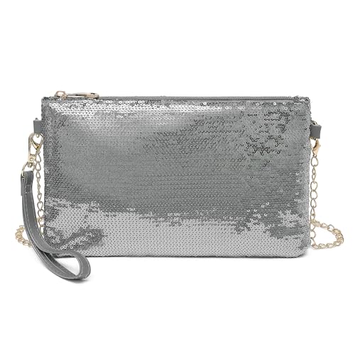 Miss Lulu Damen Fashion Pailletten Tasche Mini Clutch kleine Damen Kettentasche Umhängetasche für Hochzeiten, Dates und verschiedene Anlässe mit goldener Kette