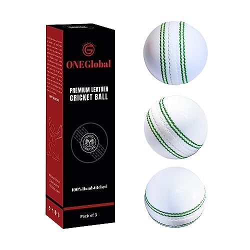 ONEGlobal Hochwertiger Cricket-Match-Ball aus Leder | 100% handgefertigt, 156 g, 4-teilige Konstruktion und hochwertiges gegerbtes Leder | ideal für Liga-Spiele, Turniere, Netzübungen