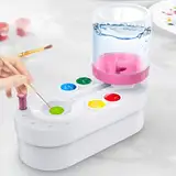 Pinselreiniger Bürstenspüler Brush Cleaner—Paint Brush Rinser, Automatische Pinselspüler mit Fließendem Wasserkreislauf für Acryl, Aquarell, Malerei auf RinserArt Tool (Pink)